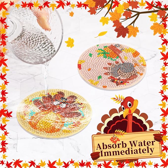 UPINS 8Pcs Fall Diamond Art Coasters