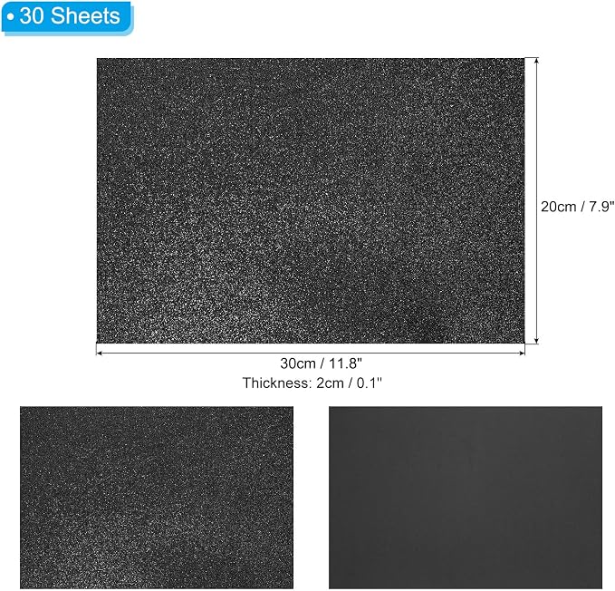 PATIKIL 30Sheets Black EVA Glitter Foam Sheet 11.8 x 7.9 Inch 2mm Thick Sparkle