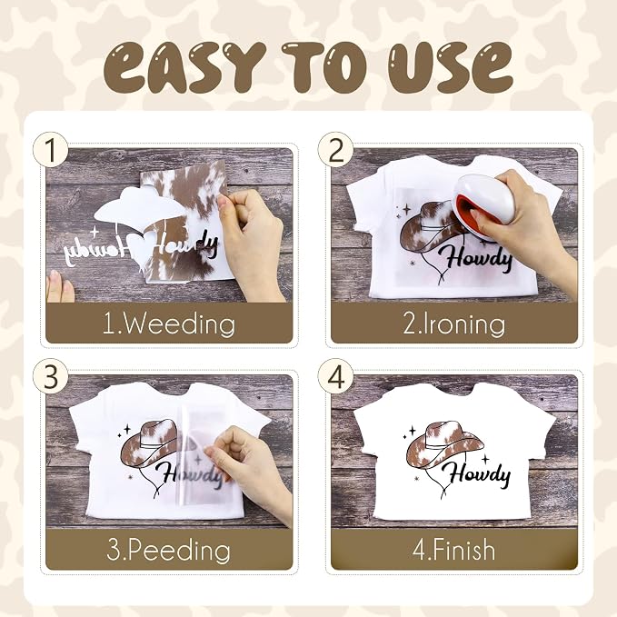 Tintnut White Cowhide Heat Transfer Vinyl, easy cut & weed, stretch washable
