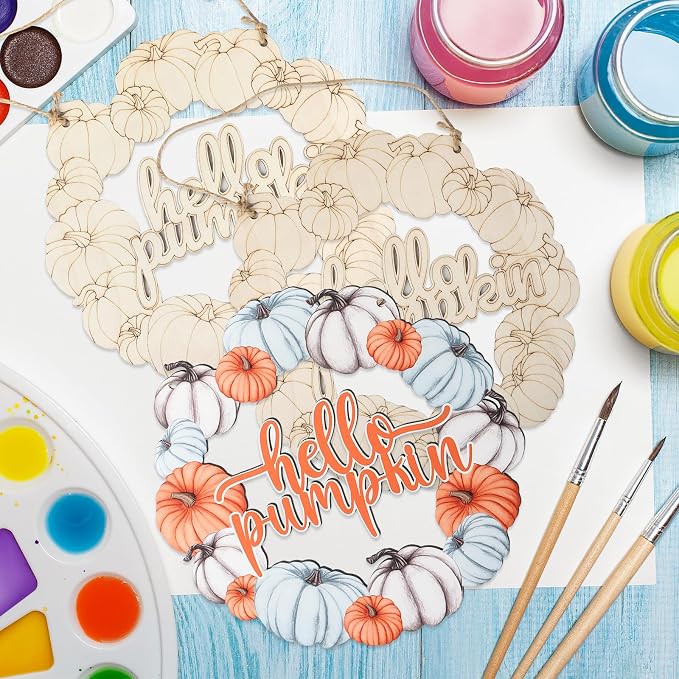 Unfinished Fall Wreaths Wood Crafts to Paint Set of 3, Unfinished Wood Cutouts