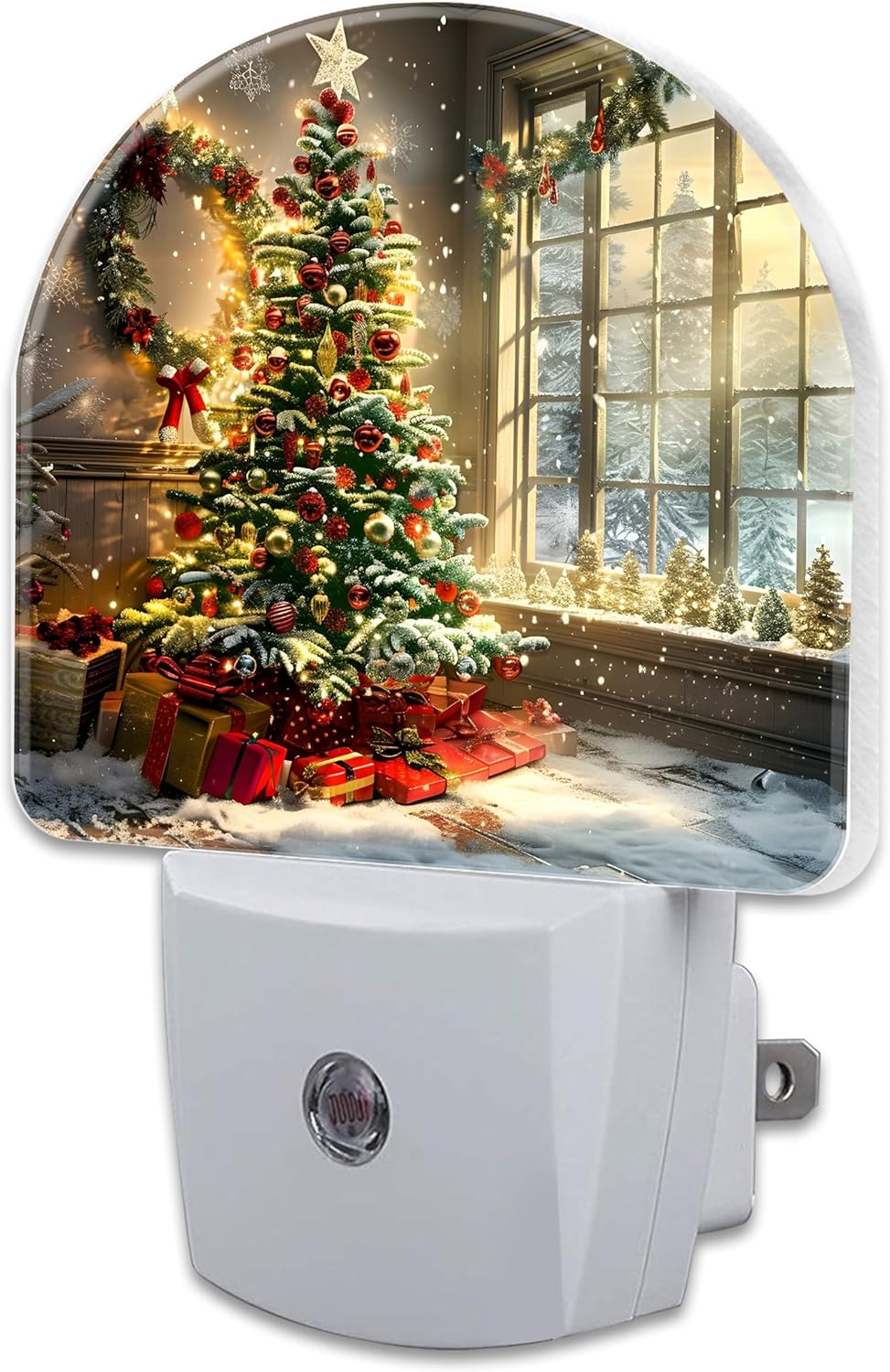Christma Room Full of Gifts Night Light, Christmas Tree with Red and Gold Ornaments Dusk to Dawn Plug in, 0.5w Energy Saving Sleep Friendly NightLight for Kids Boys Girls Home Decor