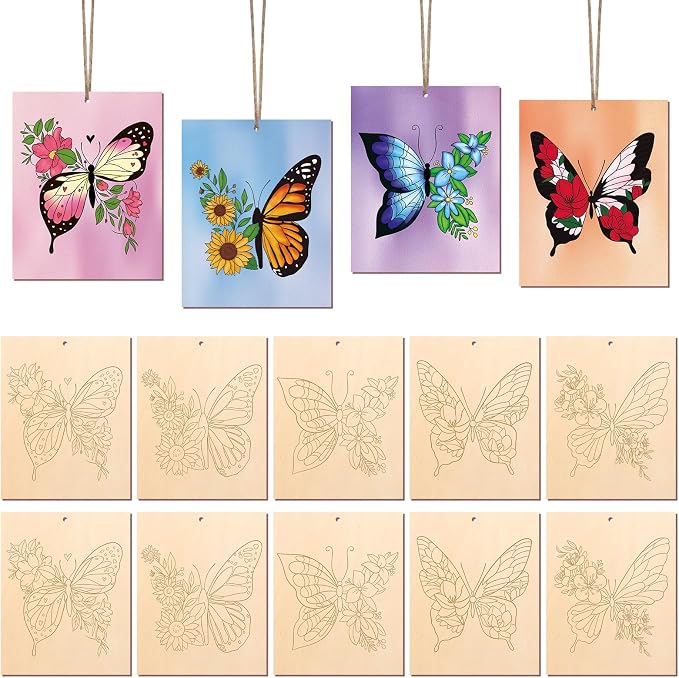COCHIE 10 Pieces Large Spring Butterfly Unfinished Wood Crafts to Paint