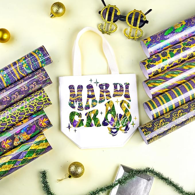 HTVSTD Mardi Gras Mark Heat Transfer Vinyl 10Sheet 12×10in Iron on Vinyl |