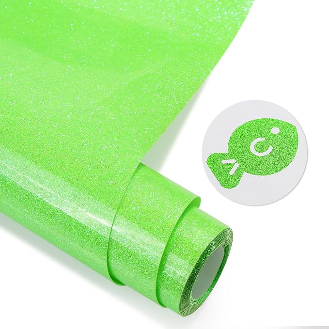 Neon Green Glitter HTV Heat Transfer Vinyl, Glitter Iron on Vinyl 10" x8ft |