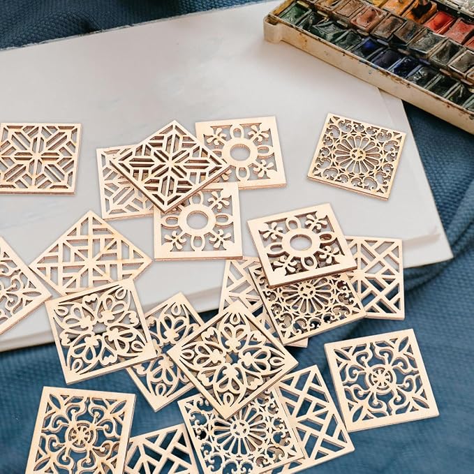 Abaodam 20Pcs Wooden Cutouts for Crafts Flower Chip Decoration DIY Unfinished