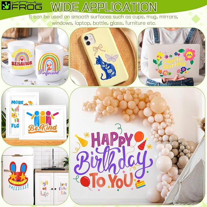 VINYL FROG Permanent Vinyl Bundle 12‘’x12'' Glossy Adhesive Vinyl 14 Sheets 12