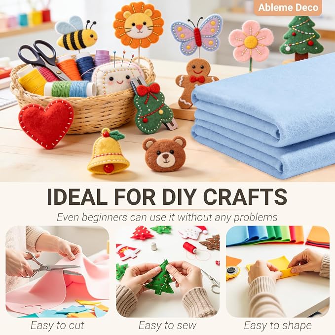 Light Blue Felt Fabric Sheets 18" x 18" 1.6mm Soft Craft Felt | Soft Precut