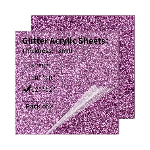 Glitter Acrylic Sheets 12 x 12 inch 1/8" Thick