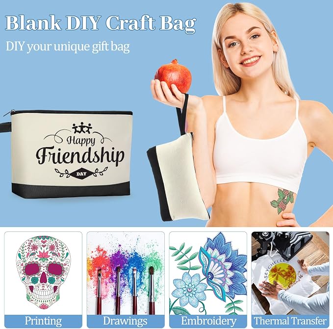 Silkfly 30 Pcs Cotton Canvas Makeup Bags Cosmetic Zipper Bags 10.2 x 5.5 x 2''
