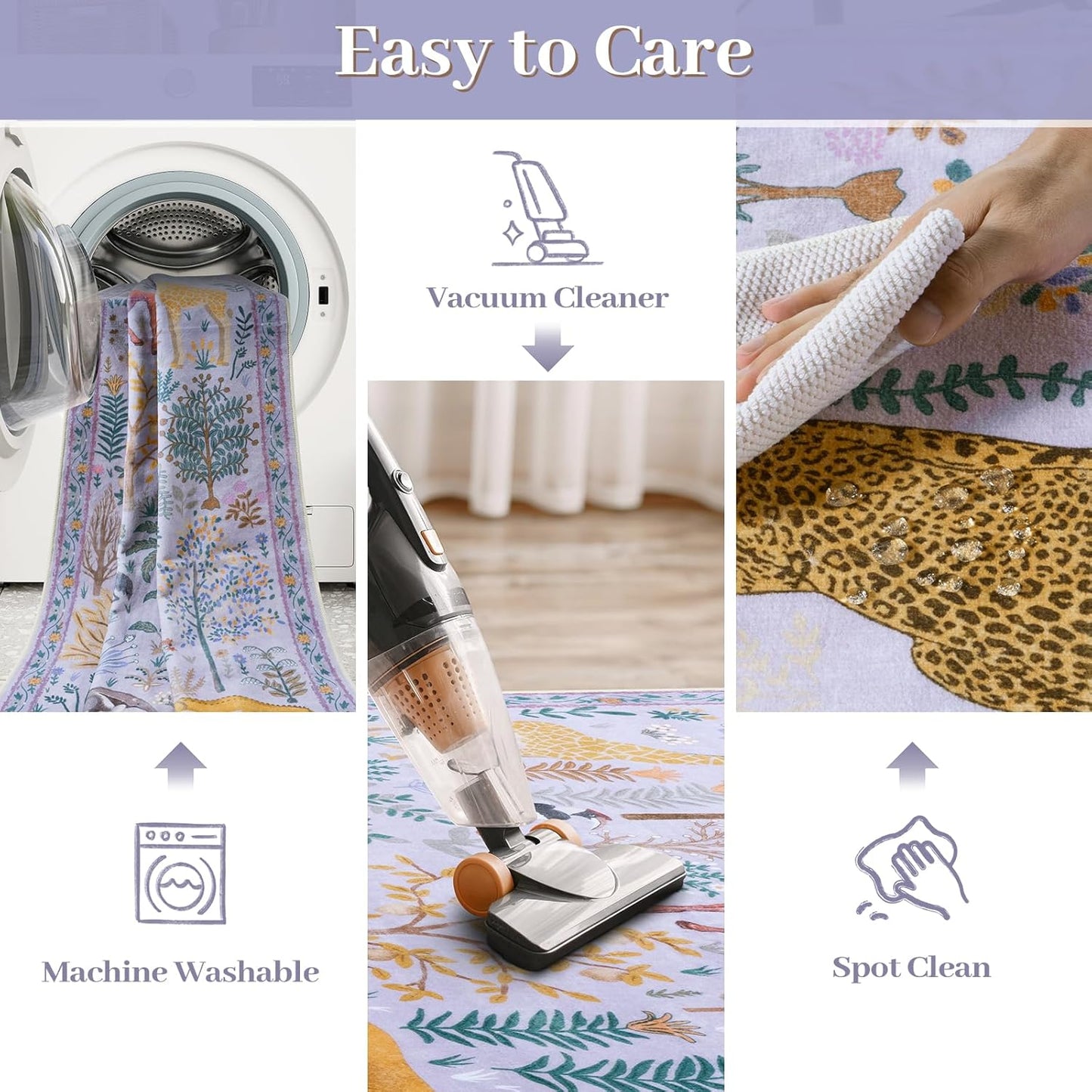 OJIA Animal Print Nursery Rugs Washable Area Rugs 5'x7', Soft Kids Room Rug Ultra-Thin Non-Slip Modern Living Room Carpet, Stain Resistant Throw Carpet for Bedroom Playroom Dining Room