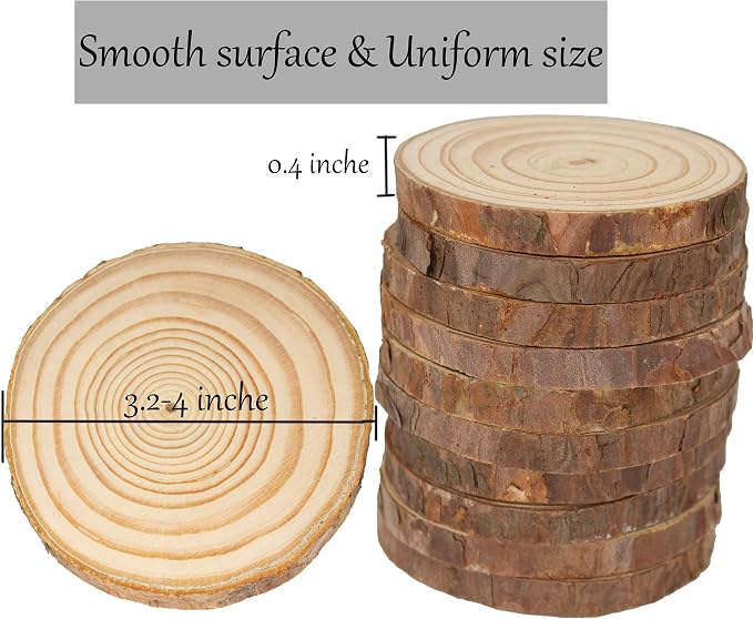 Unfinished Natural Wooden Slices 60 Pcs 3.2-4 Inch Wood Circles