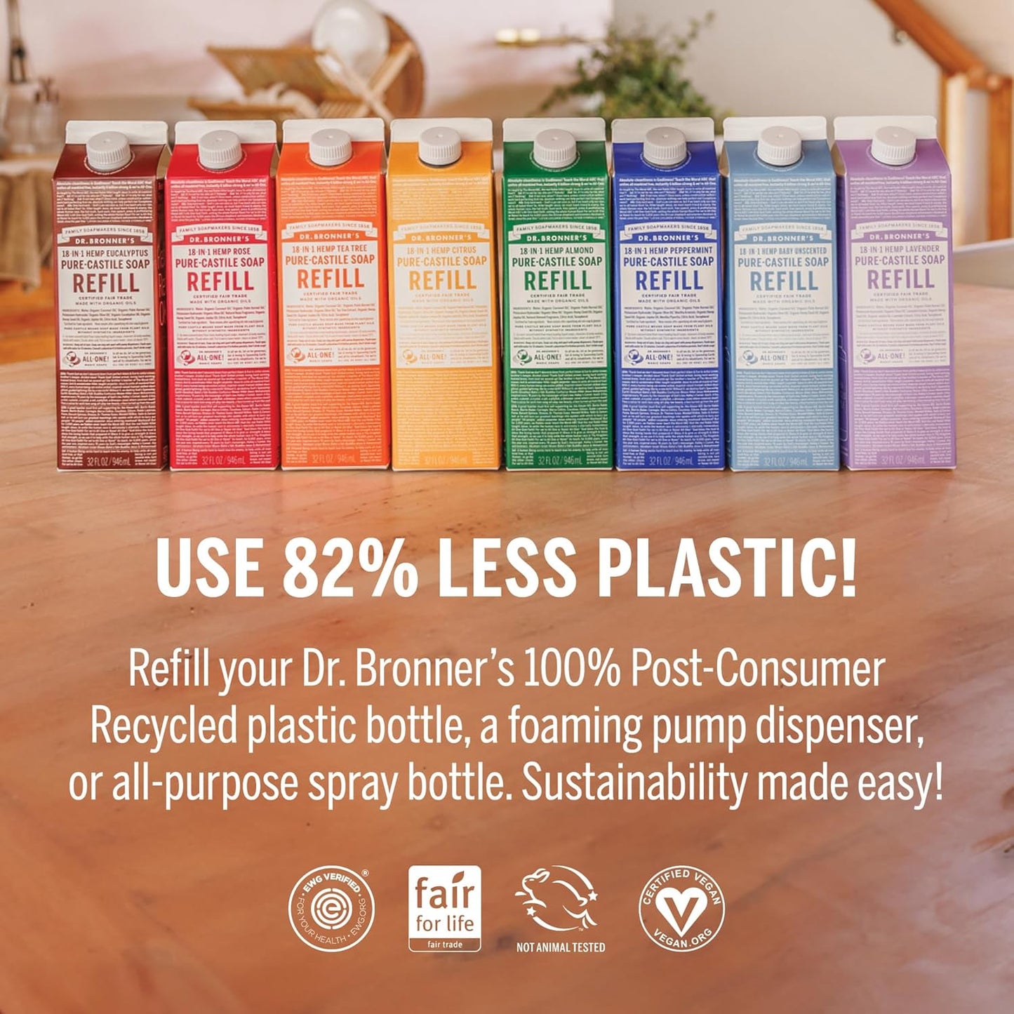 Dr. Bronner's Pure-Castile Liquid Magic Soap Bottle & Refill Carton - Made with Regenerative Organic Certified Oils- 18-in-1 Uses for Face, Body Wash, Hand Soap Refill- Baby Unscented, 32 oz