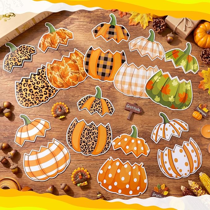 Gersoniel 72 Pcs Kid Fall Pumpkin Decor Autumn Bulletin Board Cutout | Autumn