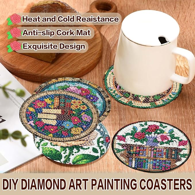 Axquilon 8 Pcs Books Diamond Art Coasters Kit