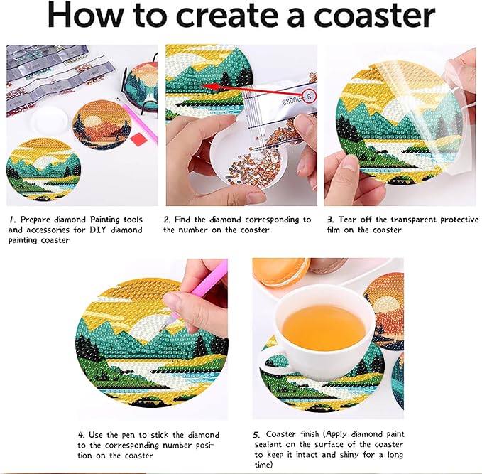 Clendo 8 Pcs Landscape Diamond Art Coasters Kit