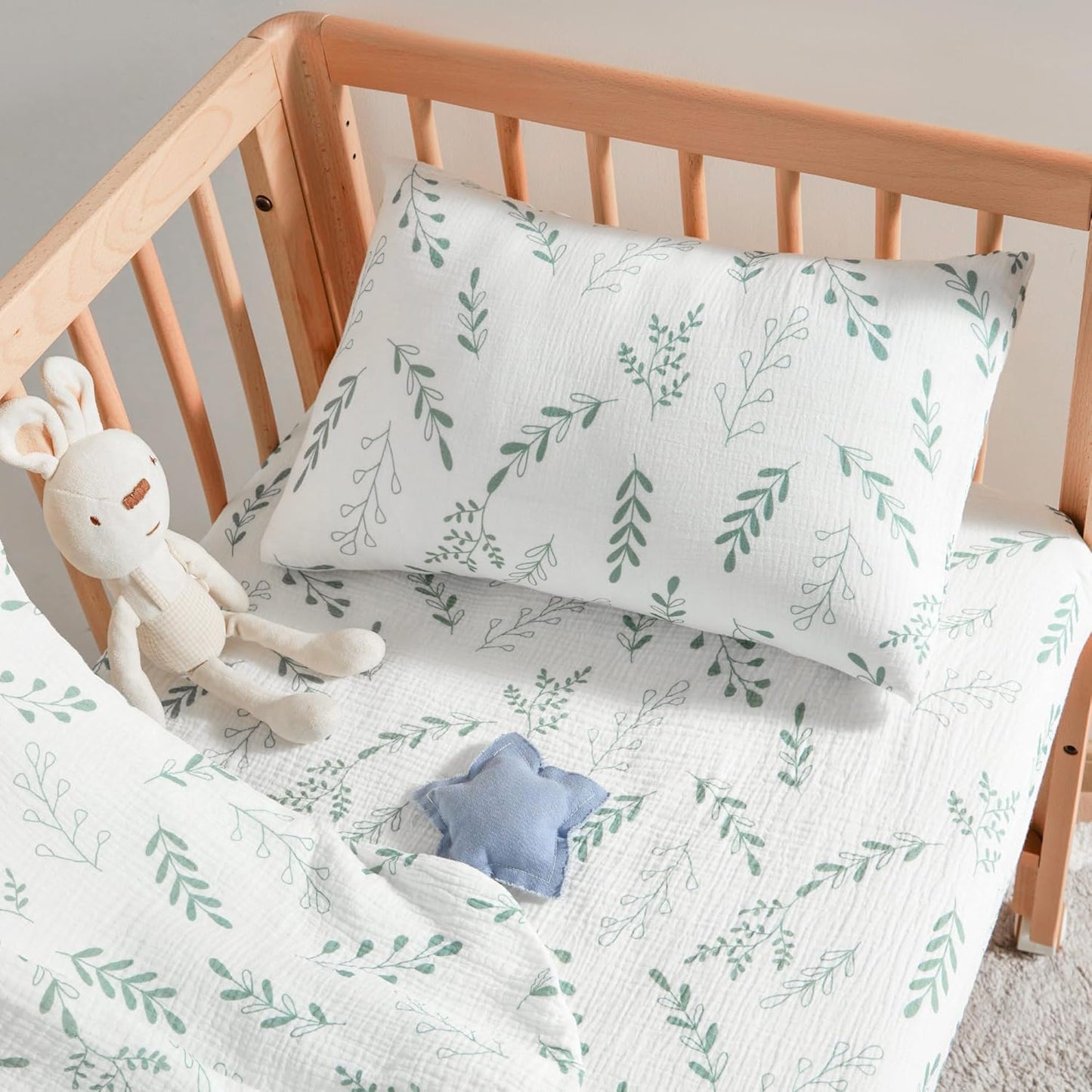 JELLYMONI 4 Pack Muslin Toddler Pillowcase for 13x18 Pillow, 100% Cotton Baby Pillow Case Cover for Bed, Toddler Cot and Travel, Soft & Breathable Baby Kids Envelope Pillowcase, No Pillow