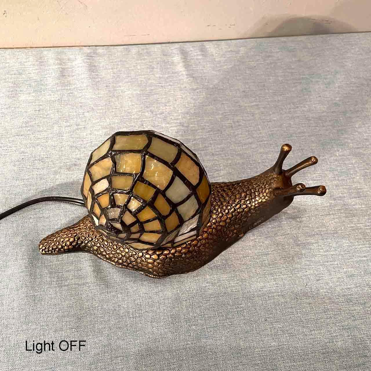 Bieye L10943 Land Snail Tiffany Style Stained Glass Accent Table Lamp for Home Decoration (Yellow, 10" D x 5" W x 5" H)