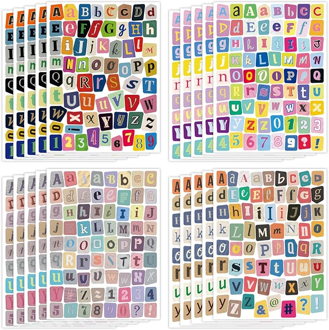 1380 PCS Letter Stickers for Scrapbooking, 20 Sheets Magazine Alphabet Stickers