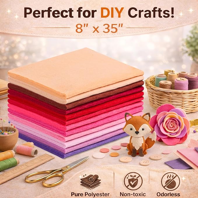 Large Stiff Felt Sheets 8"x35" – 12 Assorted Colors Felt Fabric Bundle Pack