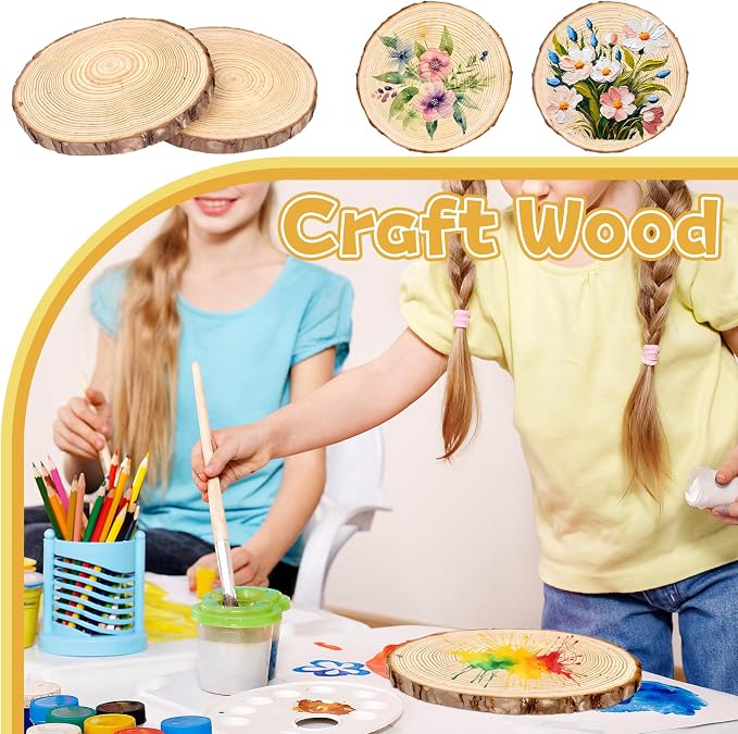 FSWCCK 2 Pack Nature Unfinished Round Wood Slices, 8-9 Inches Wooden Circle