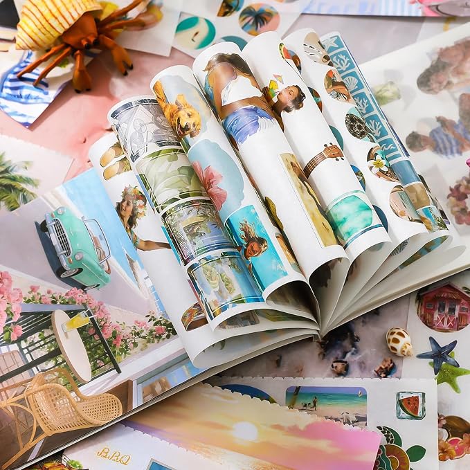 Summer Beach Scrapbook Sticker Book, 500+ Vintage Travel Stickers