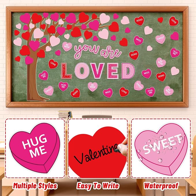 Whaline 99Pcs Valentine's Day Tree Bulletin Board Decoration Red Pink Heart