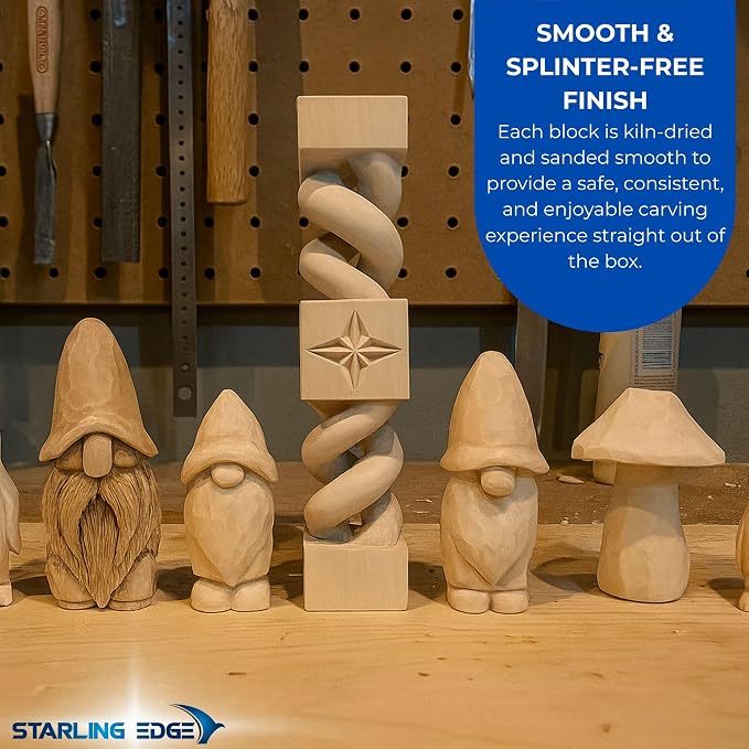 Basswood Carving Blocks 2 x 2 x 5 Inch, 4 Pack | Soft smooth paintable basswood