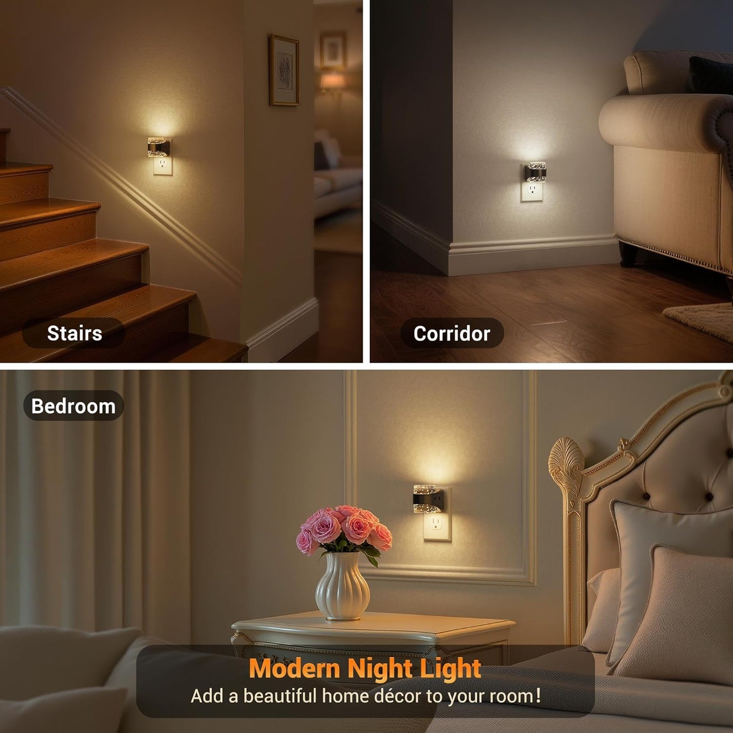 JandCase LED Night Light, Bubble Night Lights Plug into Wall, [2 Pack]Night Light 3000K/4000K/5000K & 3 Brightness Levels, Dimmable Nightlight with Dusk to Dawn Sensor for Bathroom Hallway Bedroom