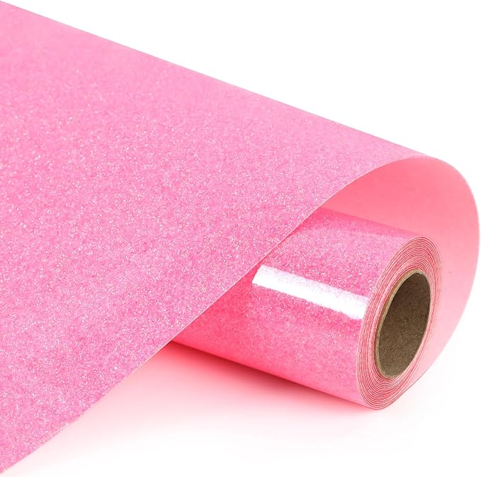 HTVVETUR Glitter Pink Heat Transfer Vinyl, Glow in The Dark HTV Vinyl Roll 12"