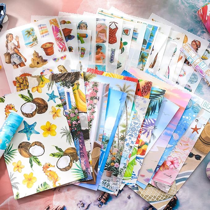 Summer Beach Scrapbook Sticker Book, 500+ Vintage Travel Stickers