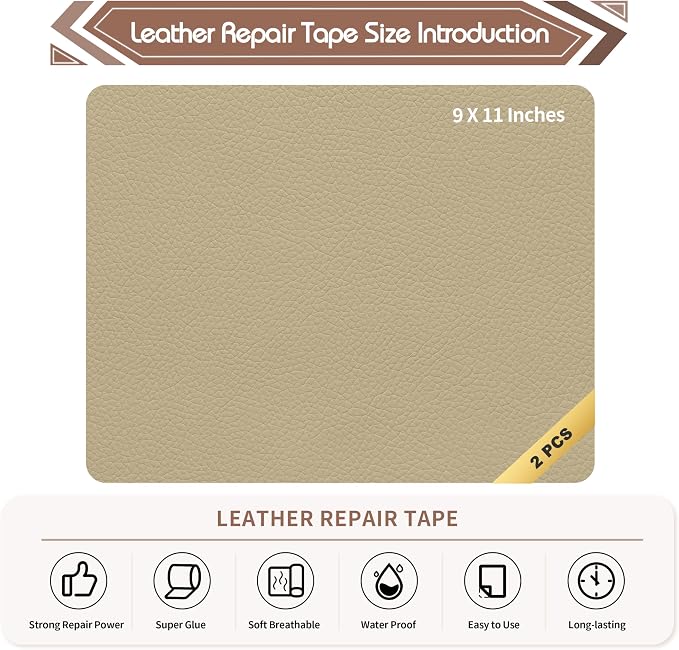 KING MOUNTAIN Leather Repair Patch, 2 Packs 9 x 11 Inches self Adhesive Leather