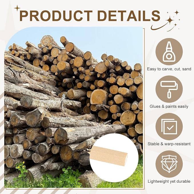MECCANIXITY 6Pcs Basswood Sticks, 1/4" x 1/4" x 16" Square Wooden Dowel Rods