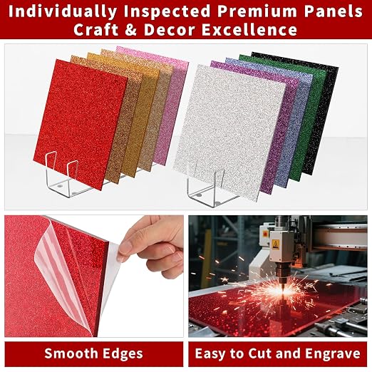 Glitter Acrylic Sheets 12 x 12 inch 1/8" Thick