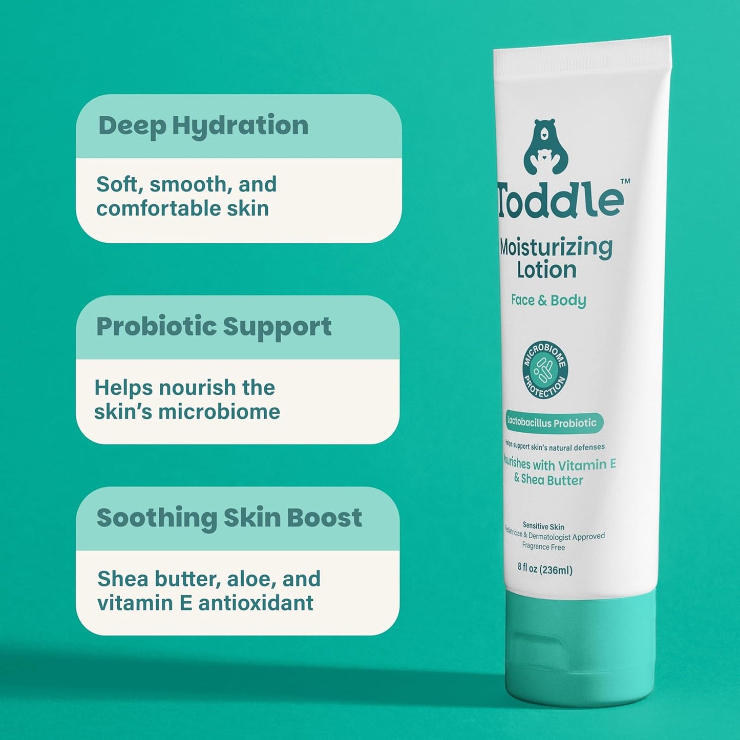 Probiotic Moisturizing Lotion for Face & Body, Eczema & Dry Skin Relief, Fragrance-Free with Vitamin E, Shea Butter for Sensitive Baby & Kids Skin, Pediatrician-Approved, Travel Size 1.7oz