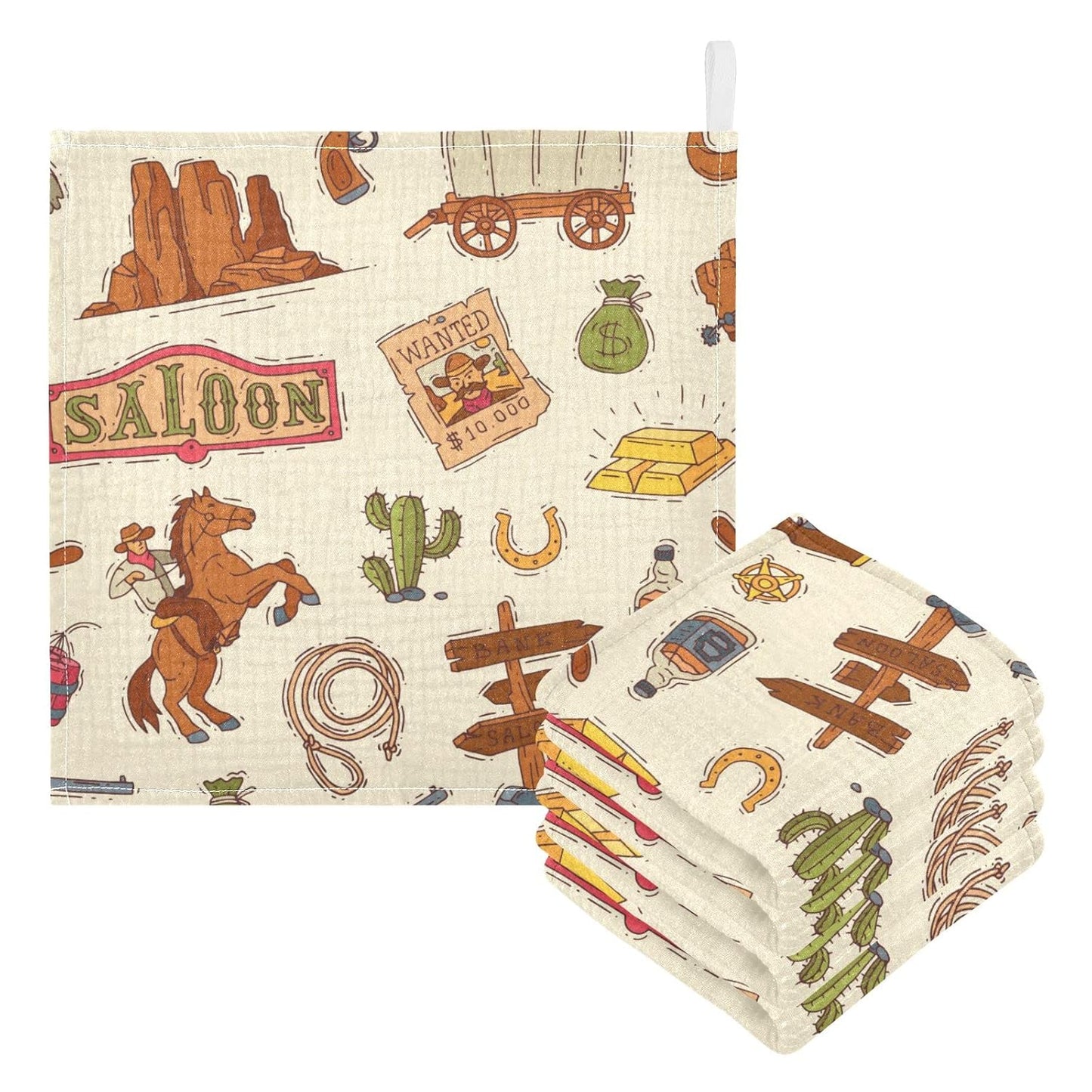 Cowboy Sheriff Baby Burp Cloths for Boys Girls, 3 Pack Wild West Western Baby Muslin Washcloths Newborn Face Bath Towel Soft Absorbent Cotton Wash Cloth Baby Registry, 12 x 12 Inch