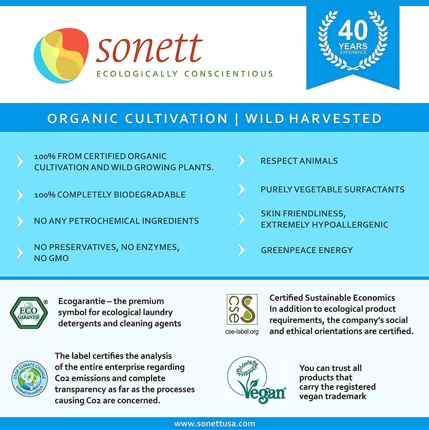 Sonett Organic Laundry Liquid Detergents Soap All Textiles (Lavender, 1 Count) Certified Organically Grown