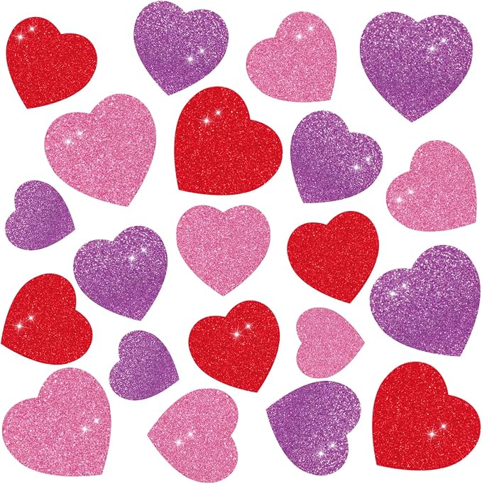 JarThenaAMCS 45Pcs Valentine's Day Glitter Heart Paper Cut-Outs