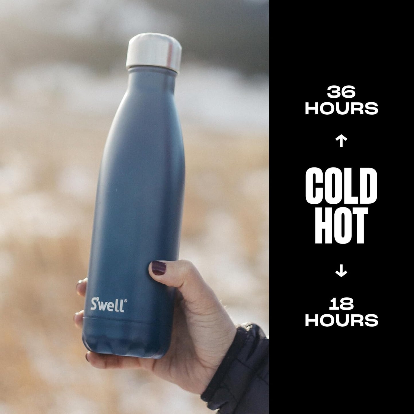S'well Stainless Steel Water Bottle, 17oz, Blue Suede, Triple-Layered Vacuum Insulated Containers Keeps Drinks Cold for 36 Hours and Hot for 18, BPA Free, Perfect for On the Go