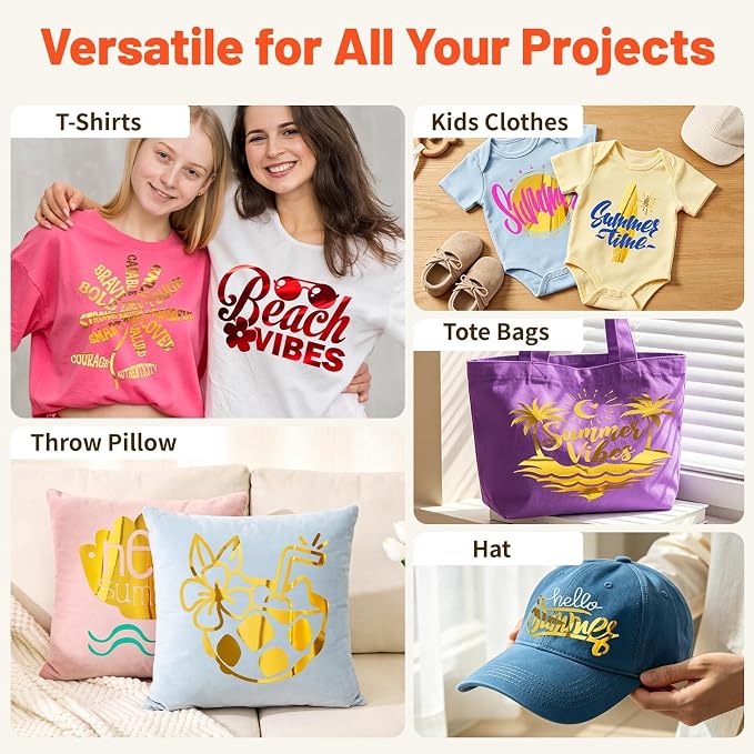 TECKWRAP Heat Transfer Vinyl for T-Shirts, Metallic Gold | Easy Weed HTV Vinyl