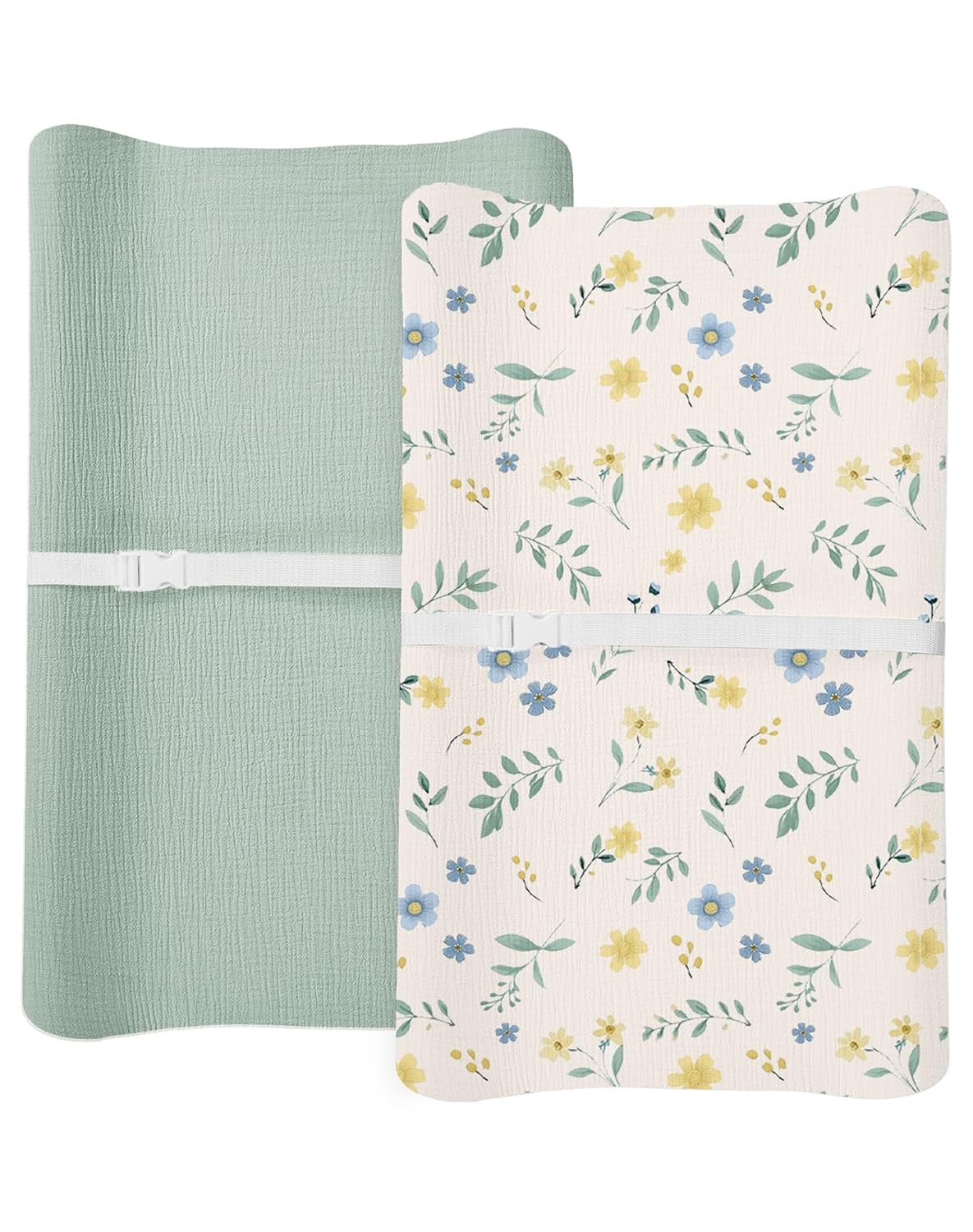 Changing Pad Cover for Baby Boy Girl 2 Pack, Muslin Changing Table Pad Covers with Boho Style, Neutral Nursery Bedding Essentials Soft and Breathable (Spring Garden & Sage)