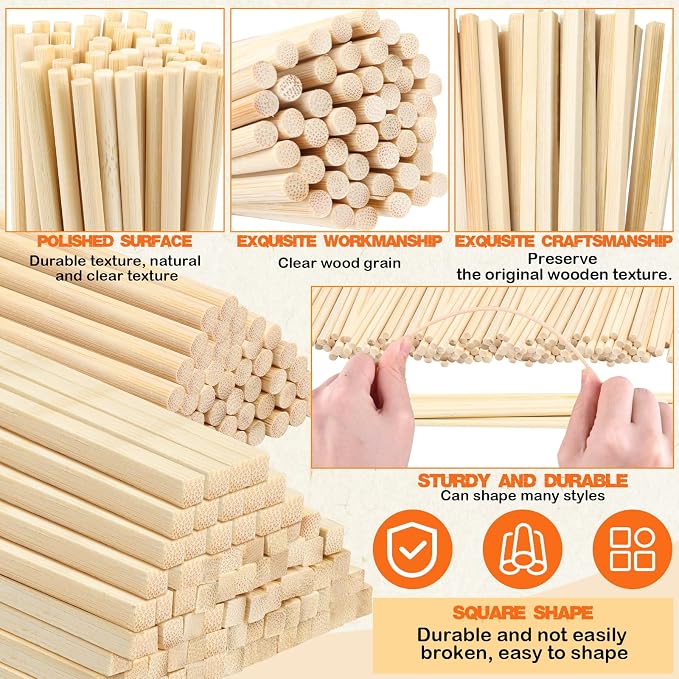Natural Wood Craft Wood Square Dowel Rods Basswood Sheets Smooth Popsicle Art
