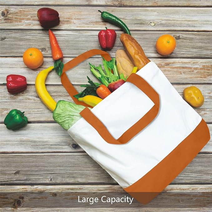 TOPDesign 3-Pack Super Strong Large 12oz Cotton Canvas Tote Bags, Reusable