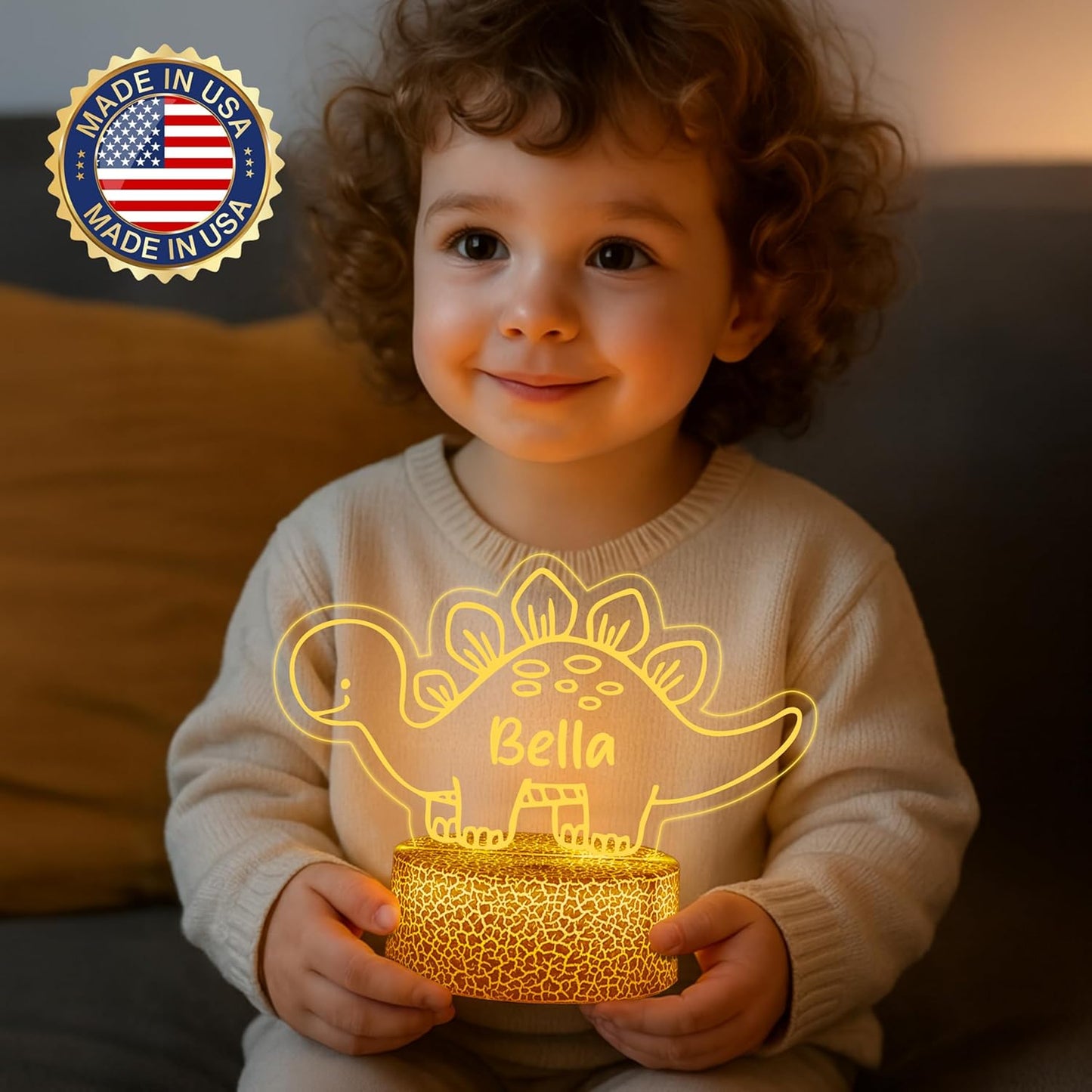Personalized Baby Gifts Dinosaur Night Light for Boys Girls, Custom Name LED Lamp, Remote Control, Adapter, 16 Colors USB Charging, Baby Shower Christmas Gifts, Children's Room Nursery Decor