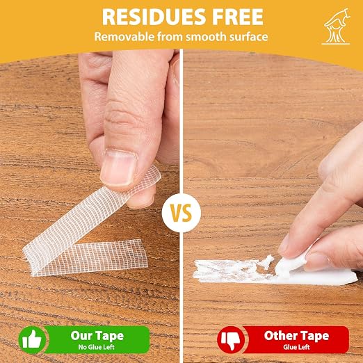 Double Sided Tape, 0.6IN x 66FT Mesh Double Stick Adhesive Tape