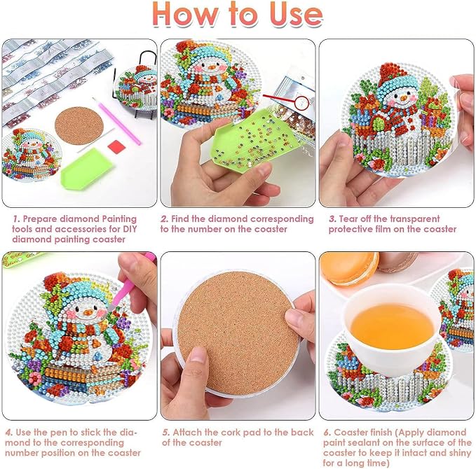 Benjenes 8PCS Christmas Diamond Art Coasters Kit