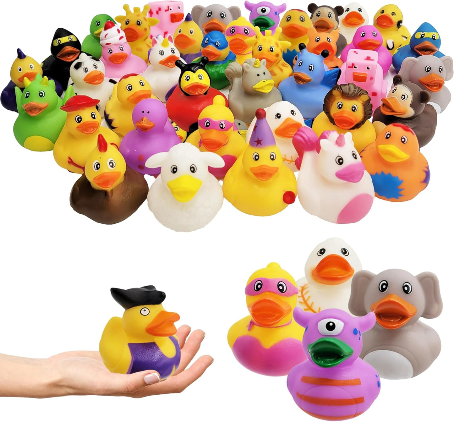 Assorted Rubber Ducks Toy Duckies for Kids and Toddlers, Bath Birthday Baby Showers Classroom, Summer Beach and Pool Activity, 2" Inches (25-Pack)