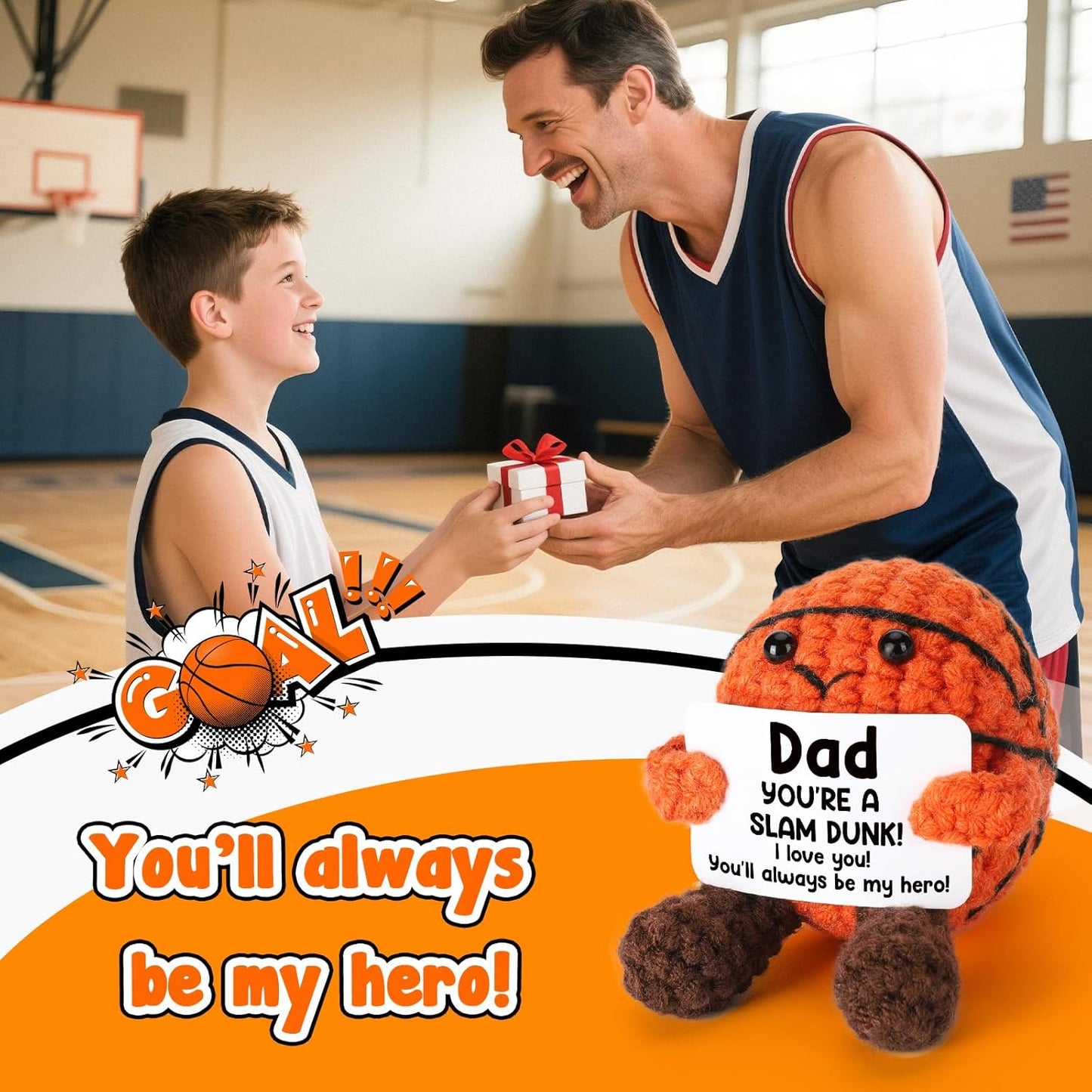 Dad Birthday Gifts from Daughter Son Wife - Cool Handmade Crochet Small Basketball Decor, Ideal Fathers Day for Dad Father Daddy New Dads, I Love You Gift for Dads