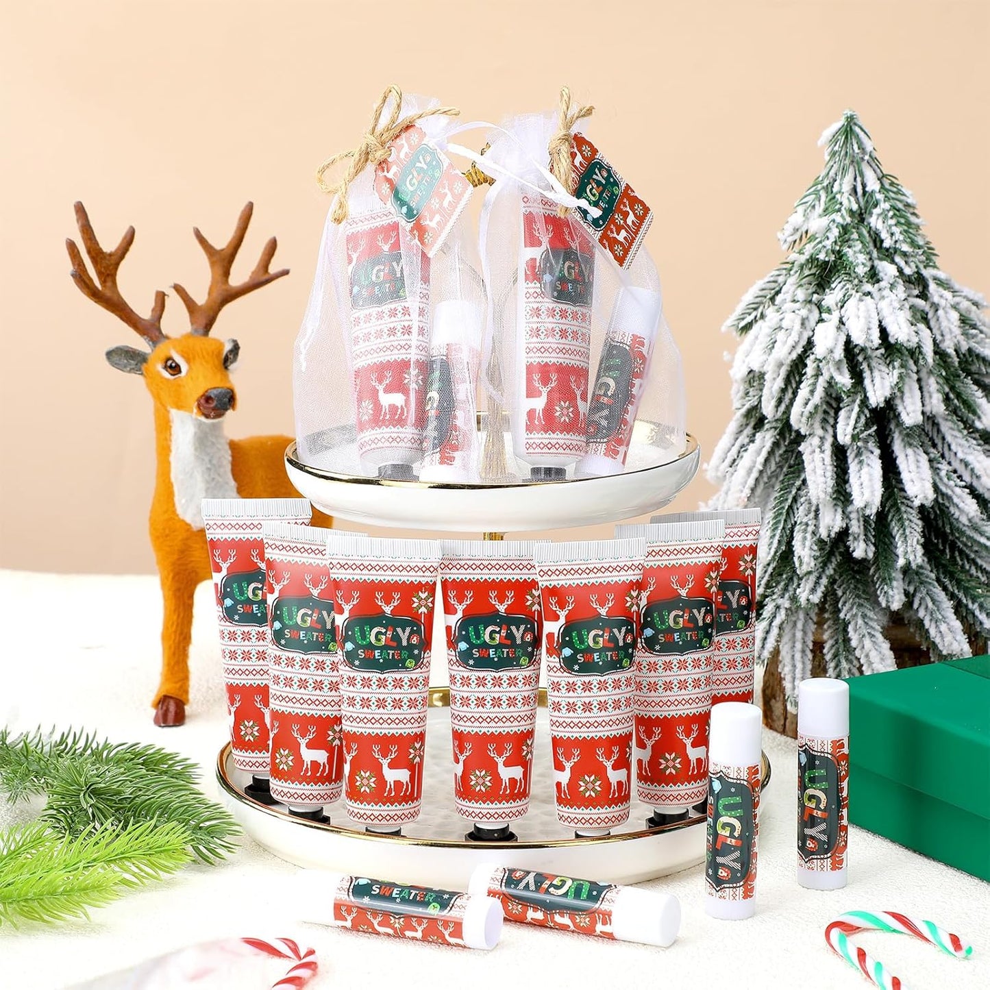 24 Sets Christmas Ugly Sweater Baby Shower Hand Cream and Lip Balm Gift Christmas Party Favors Travel Size Hand Lotion and Lip Balm Bulk Winter Wedding Bridal Shower Party Supplies for Guest