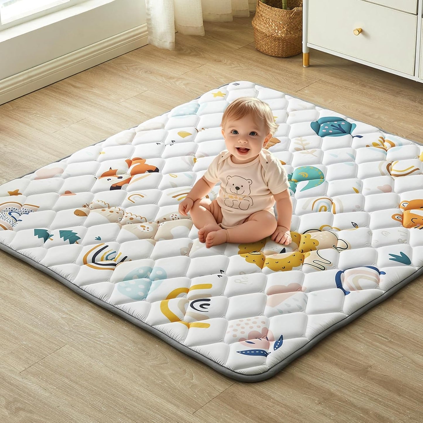 Baby Play Mat 50"x50", Non-Slip Baby Mat for Floor, Soft Thicker Playpen Mat, Portable Playmat, Crawling Mat for Babies, Toddlers & Infants to Play and Learn（Animal）