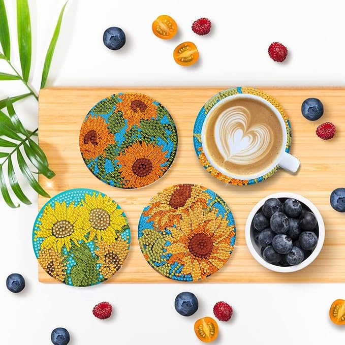 EWJRNSF 6 PCS Sunflower Diamond Painting Coasters Kit